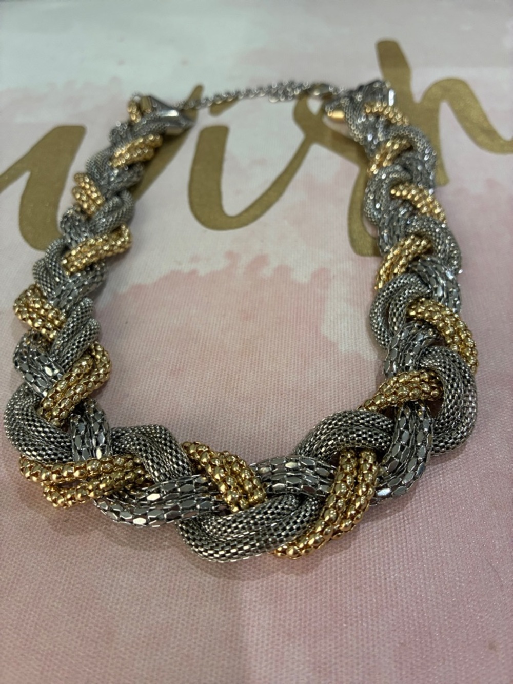 Two-Tone Braided Statement Necklace - Gold & Silver